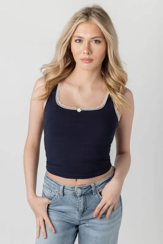 Lace Trim Square-Neck Tank Top sold by Eclipse