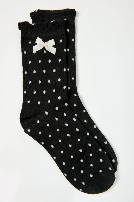 Polka Dot Ruffle-Trim Bow Socks sold by Eclipse