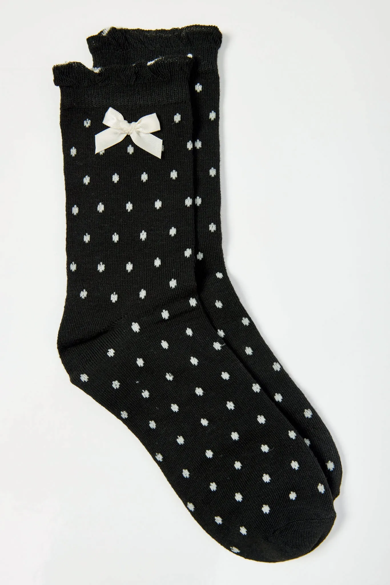 Polka Dot Ruffle-Trim Bow Socks sold by Eclipse