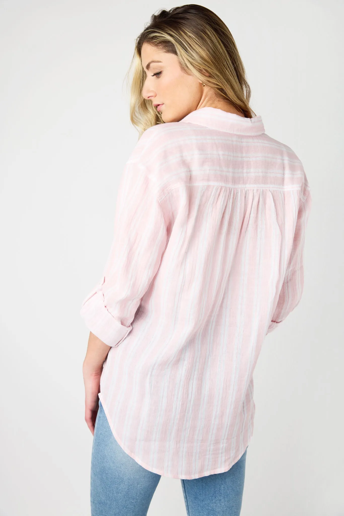 Striped Double-Cotton Tunic Length Shirt with Roll-Up Sleeves sold by Eclipse product image thumbnail 2