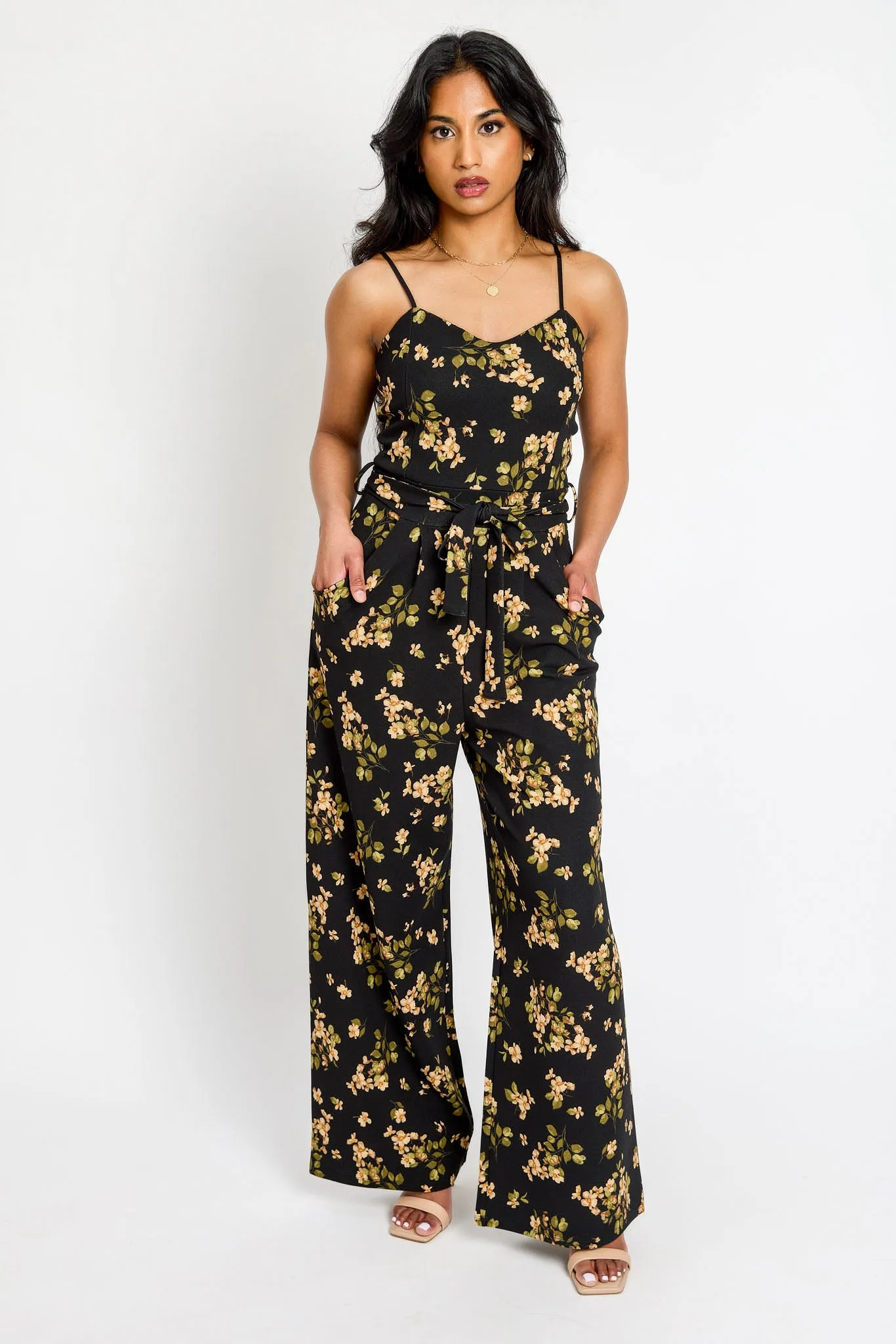 Floral Sleeveless Jumpsuit with Tie-Belt sold by Eclipse
