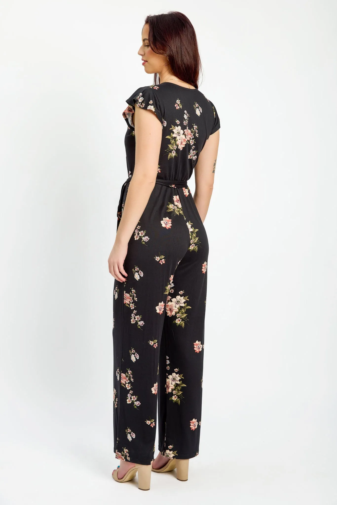 Floral Flutter Sleeve Crossover Jumpsuit with Tie-Belt sold by Eclipse product image thumbnail 2