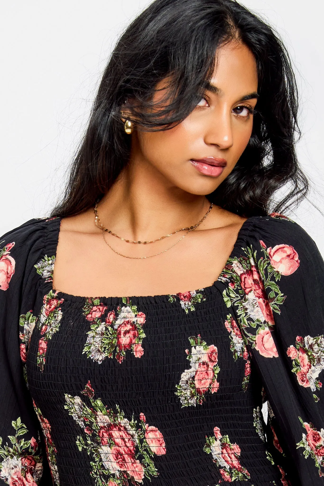 Floral Smocked Balloon-Sleeve Maxi Dress sold by Eclipse product image thumbnail 3