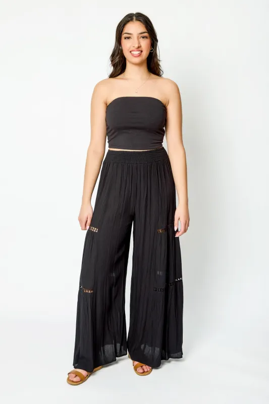 Crinkle Gauze Wide-Leg Pant with Crochet Trim sold by Eclipse