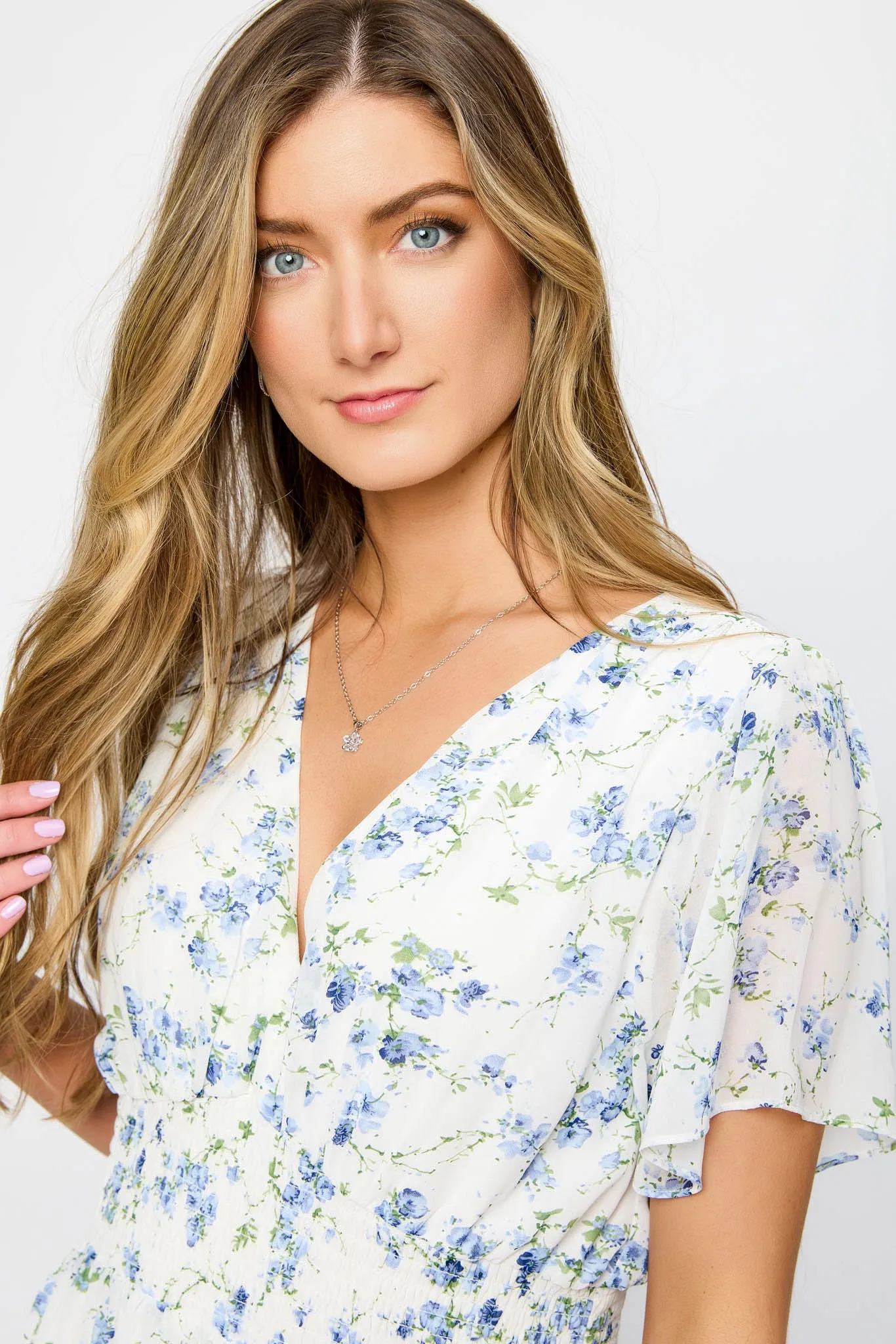 Ditsy Chiffon Flutter Sleeve Maxi Dress sold by Eclipse product image thumbnail 3