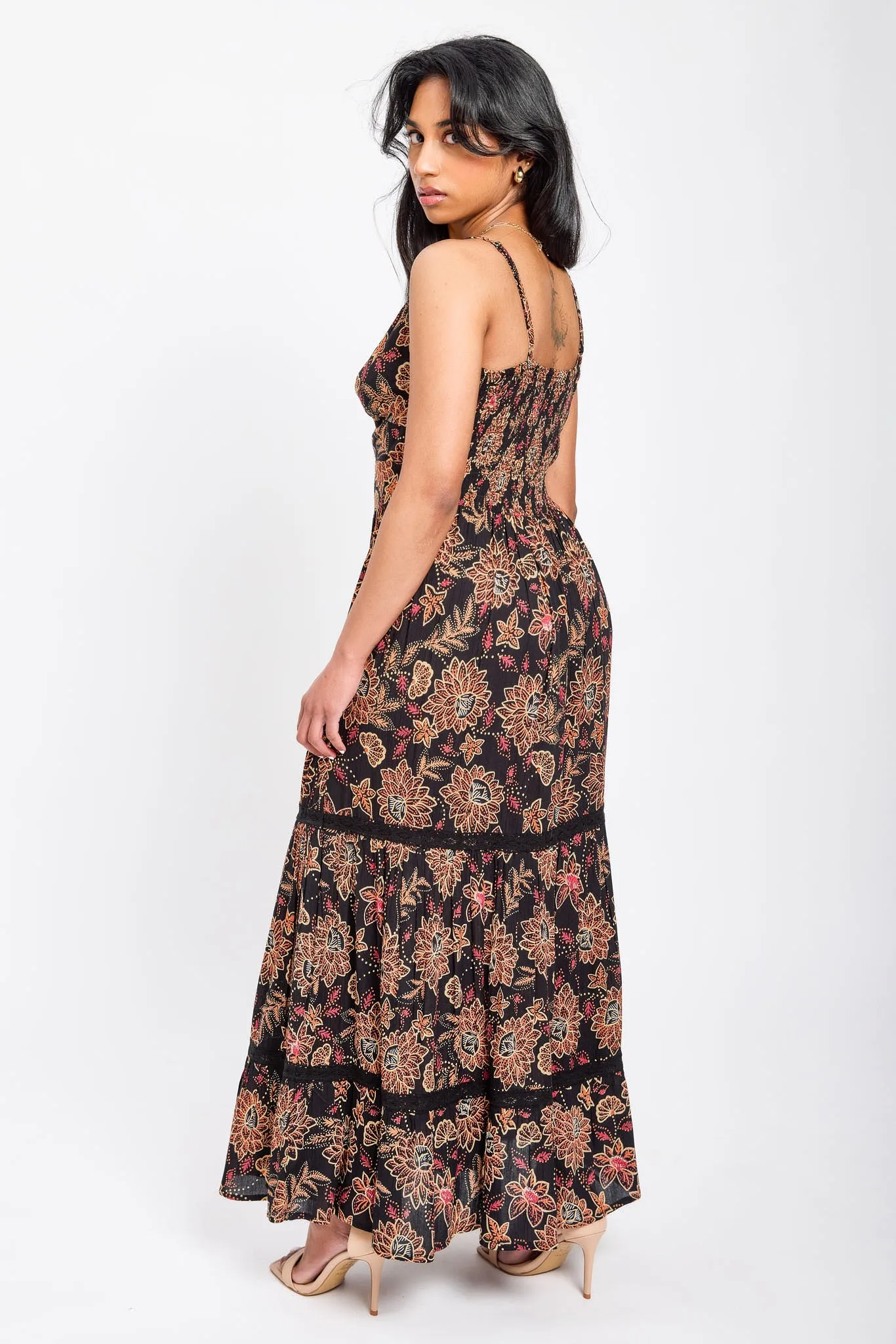 Floral Sleeveless Maxi Dress with Cut-out and Crochet Trim sold by Eclipse product image thumbnail 2