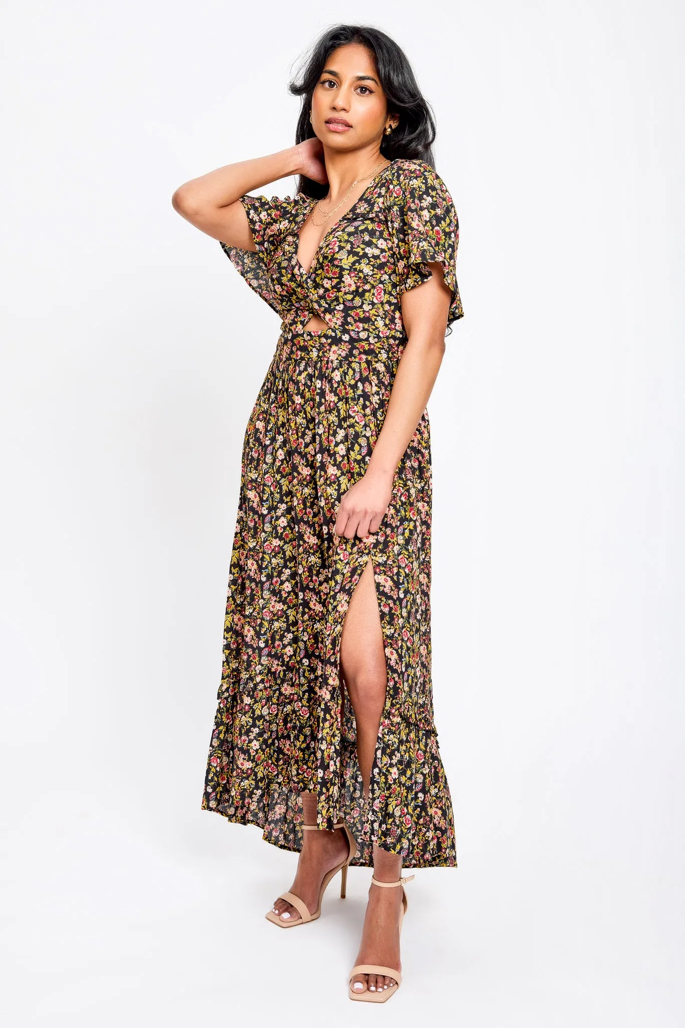 Ditsy Bell-Sleeve High-Low Maxi Dress sold by Eclipse