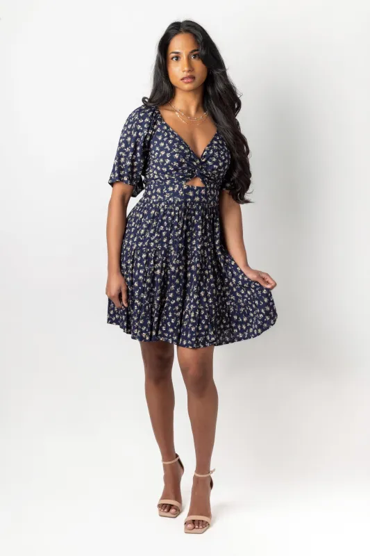 Ditsy-Print Short-Sleeve V-Neck Mini Dress sold by Eclipse