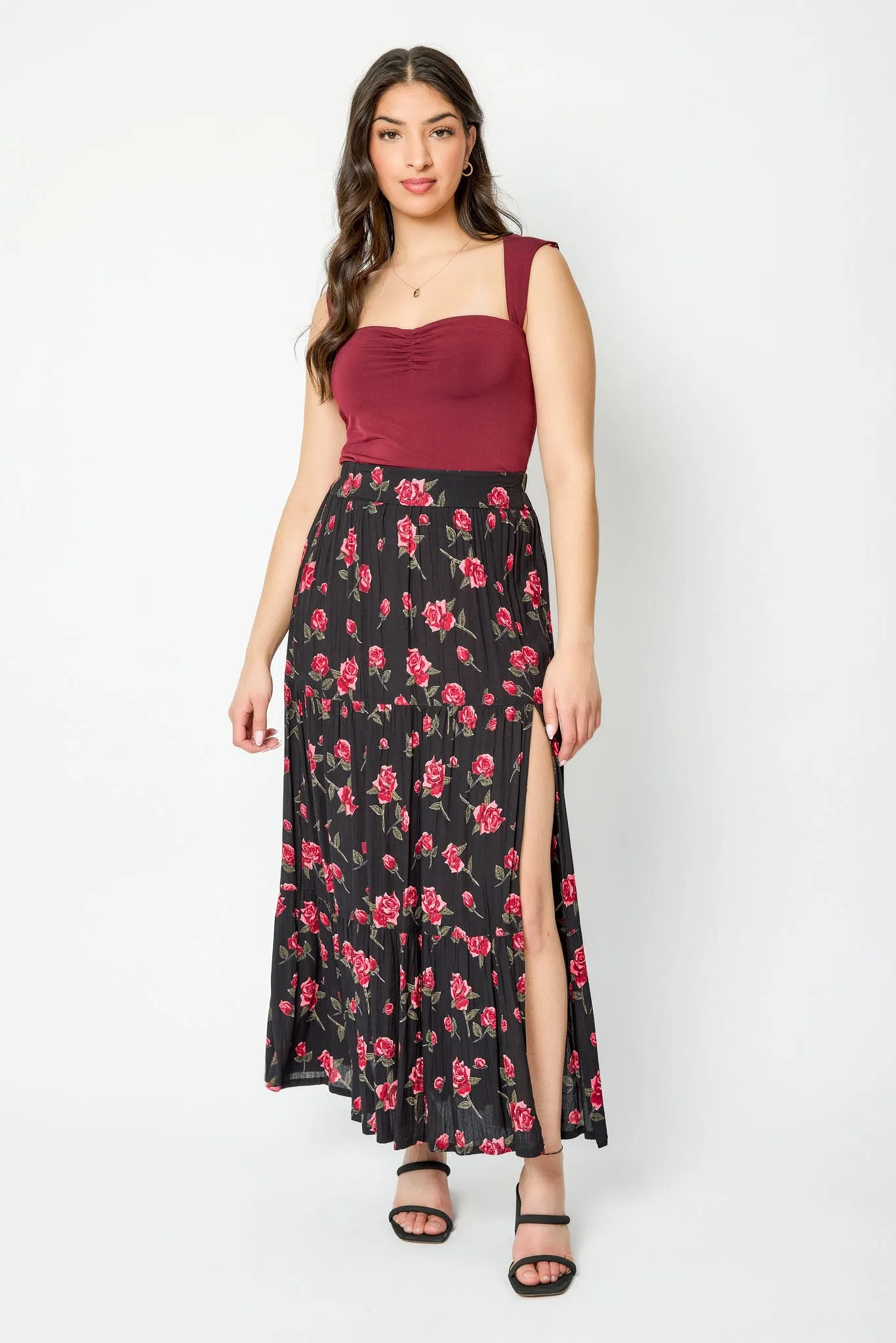 Roses Tiered Maxi Skirt sold by Eclipse