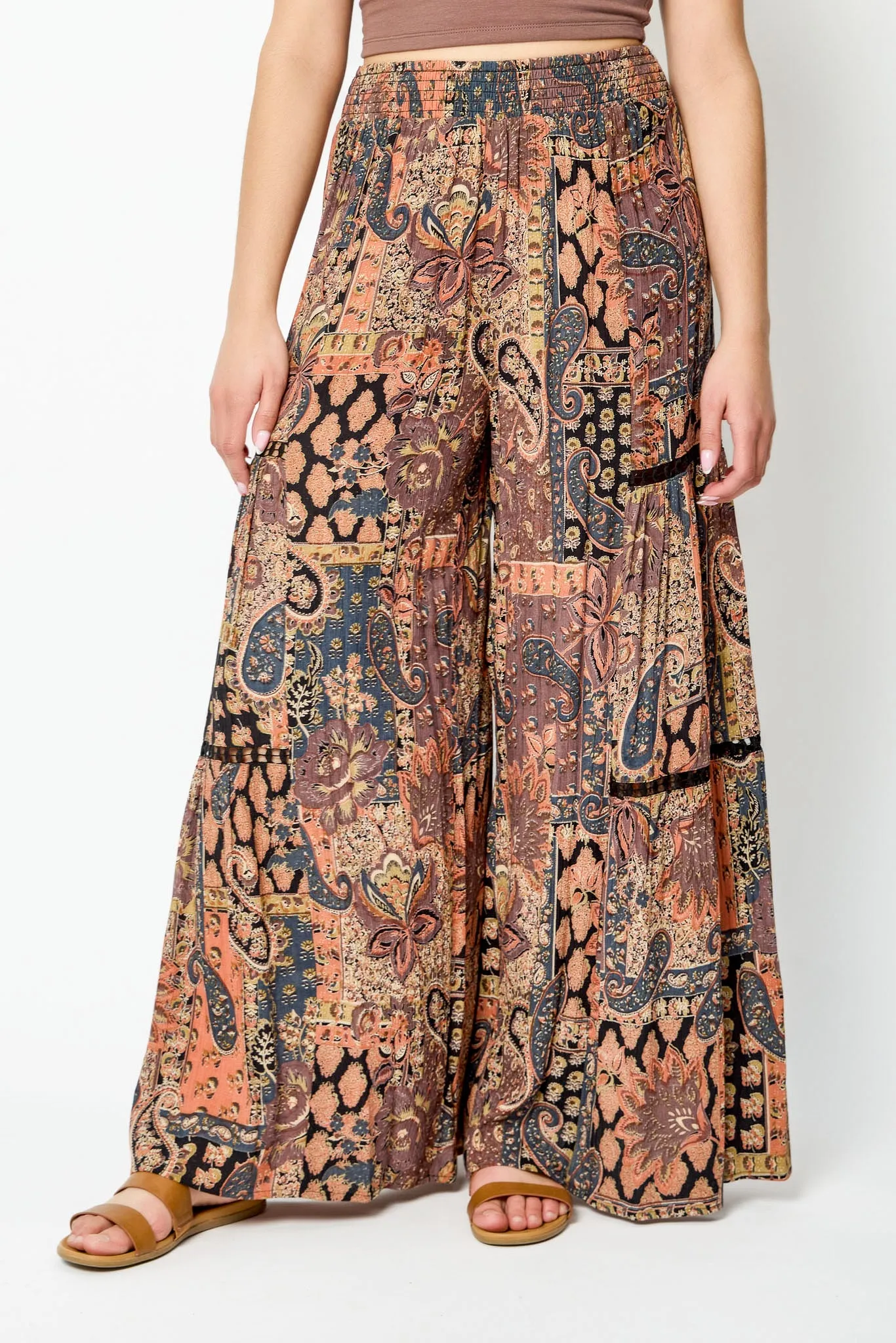 Patchwork Tiered Wide-Leg Pant with Crochet Trim sold by Eclipse product image thumbnail 3