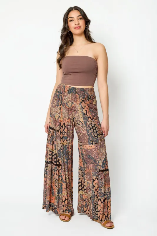Patchwork Tiered Wide-Leg Pant with Crochet Trim sold by Eclipse