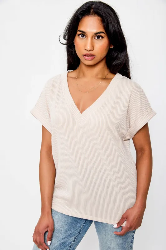 Ribbed Short-Sleeve V-Neck Tee sold by Eclipse