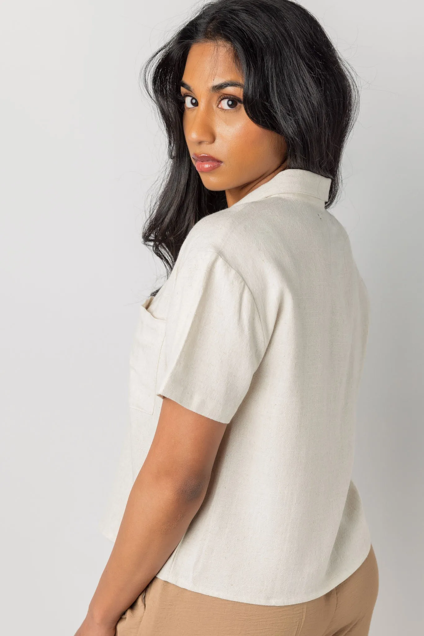 Linen Blend Short Sleeve Cropped Shirt sold by Eclipse product image thumbnail 2