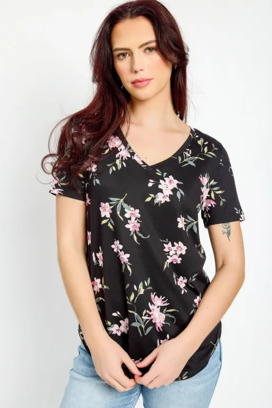 Floral Short-Sleeve V-Neck Top sold by Eclipse