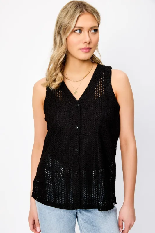 Crochet V-Neck Vest with Side Slits sold by Eclipse
