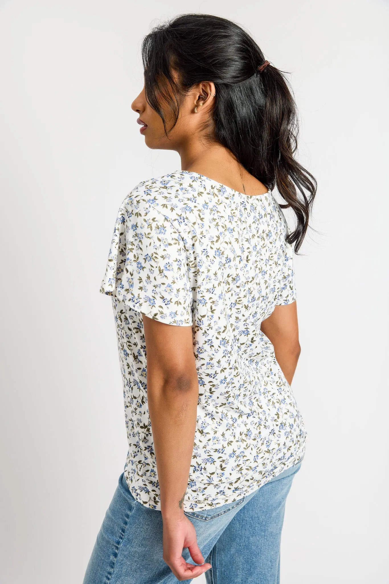 Ditsy Flutter-Sleeve V-Neck Top with Tie-Front sold by Eclipse product image thumbnail 2