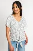 Ditsy Flutter-Sleeve V-Neck Top with Tie-Front sold by Eclipse