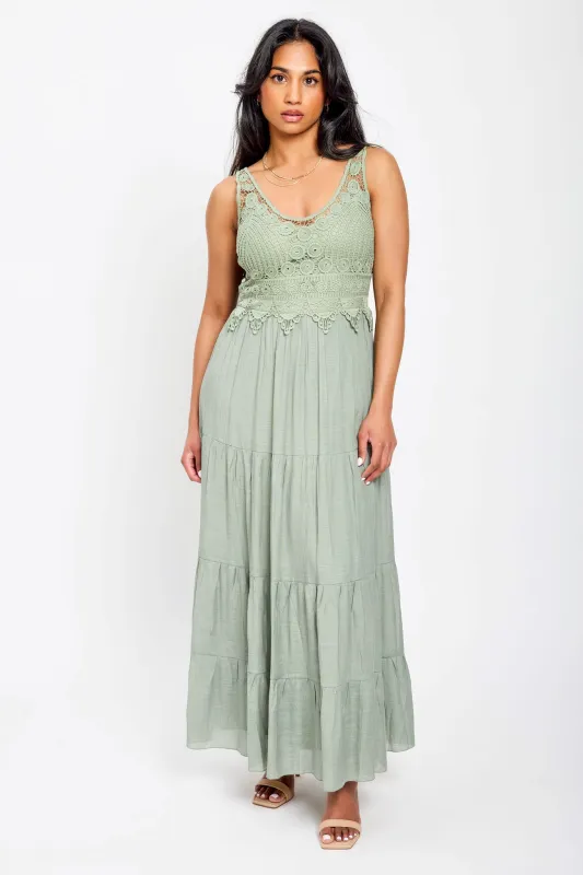 Gauze Maxi Dress with Crochet Bodice sold by Eclipse