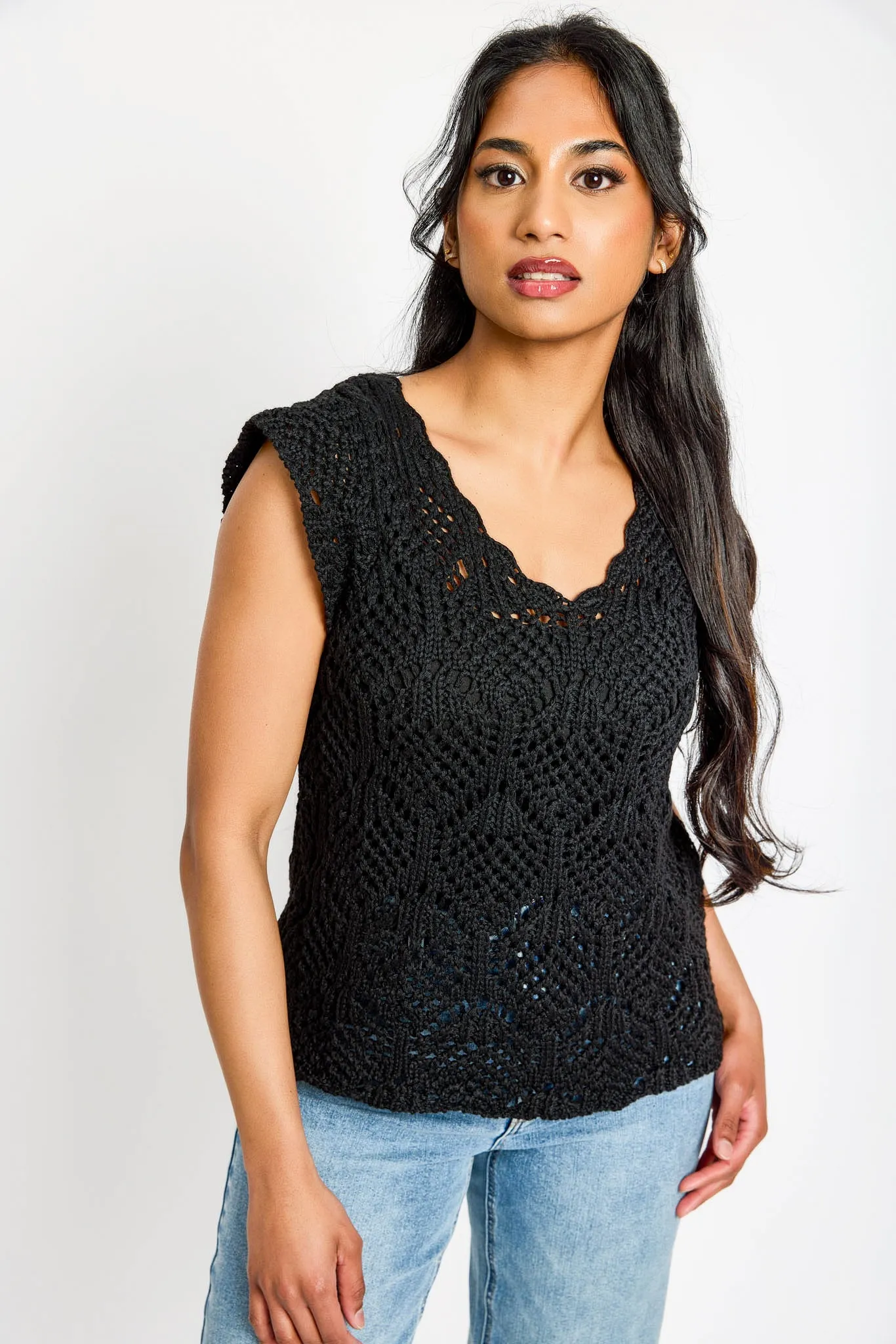 Crochet Cap Sleeve V-Neck Sweater sold by Eclipse