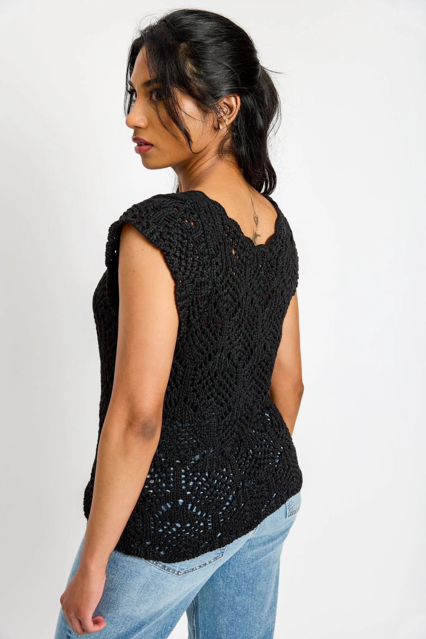 Crochet Cap Sleeve V-Neck Sweater sold by Eclipse product image thumbnail 2