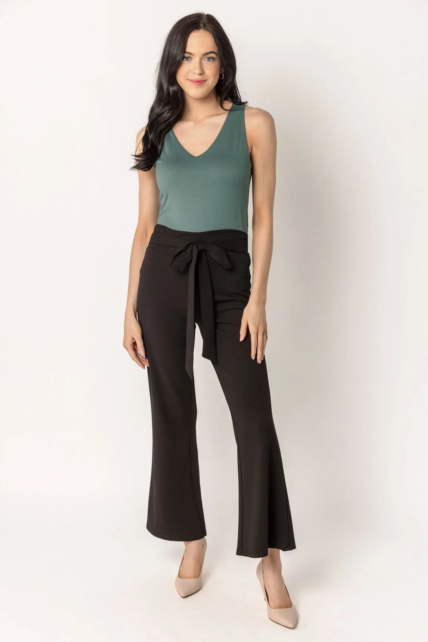 Stretch Crepe Pant with Tie-Belt - Short Inseam sold by Eclipse
