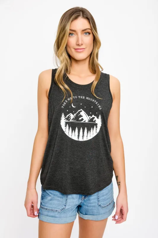 "Take Me to the Mountains" Sleeveless Crew-Neck Tank with Shirttail hem sold by Eclipse