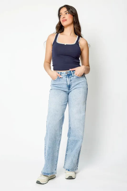 YMI Acid Wash High-Rise Wide-Leg Jean sold by Eclipse