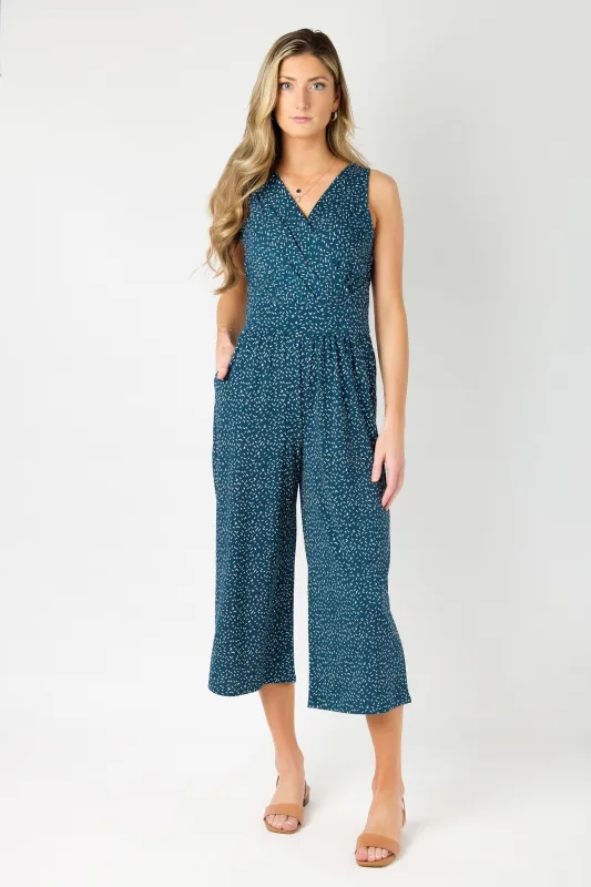 Abstract Knit Crepe Sleeveless Culotte Jumpsuit made by Eclipse