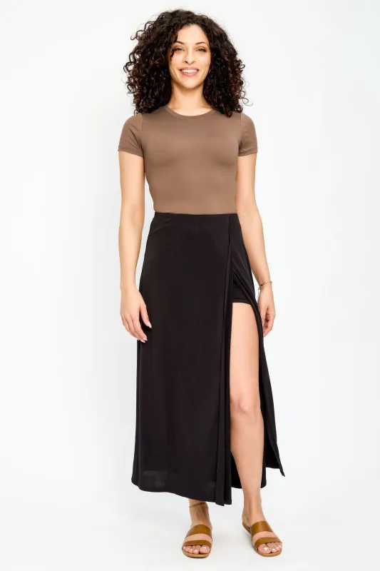 Solid Maxi Skirt with Side Slit and Built-in Shorts sold by Eclipse