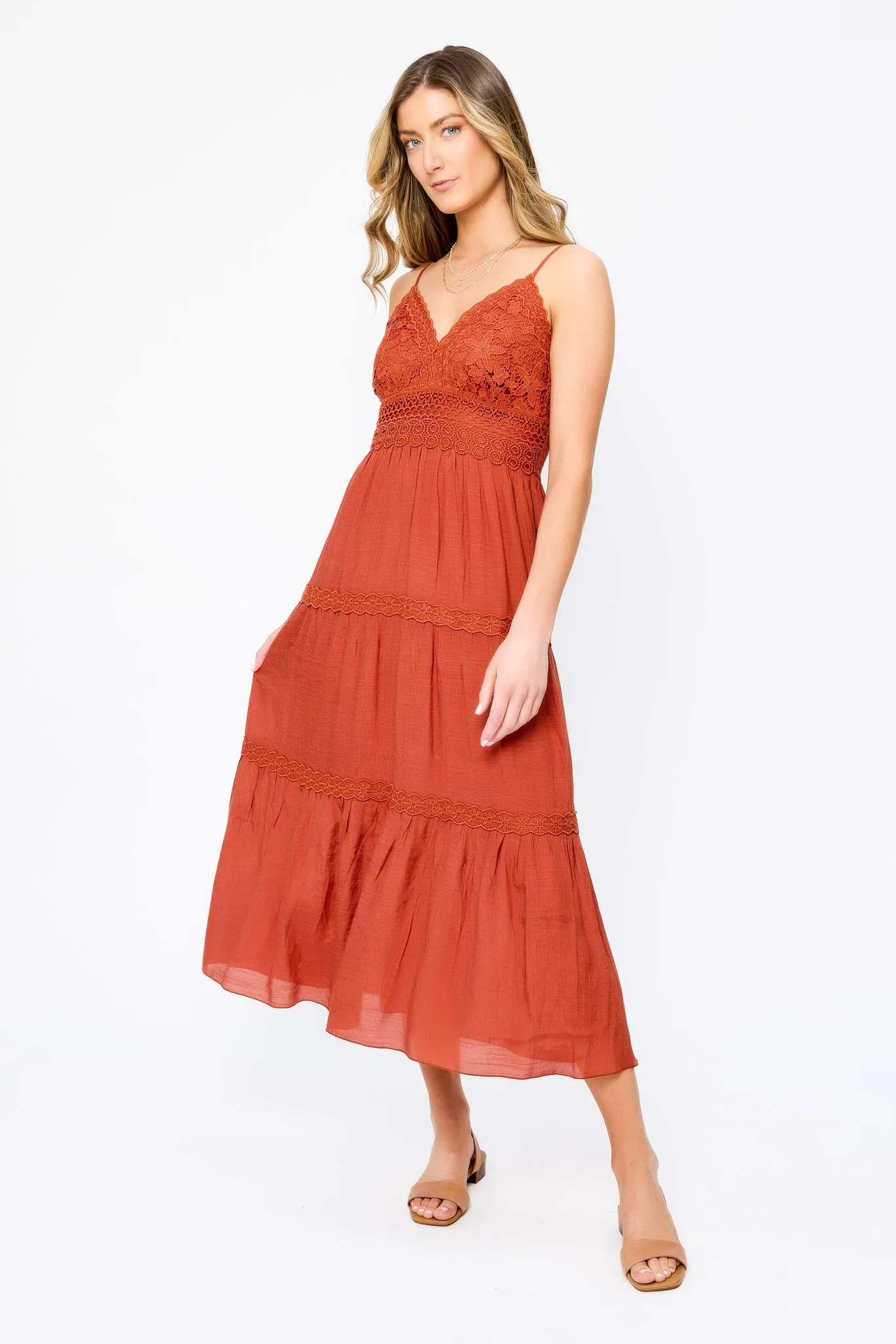 Gauze Maxi Tiered Dress with Crochet Bodice sold by Eclipse
