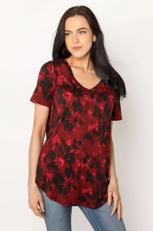 Printed Cap-Sleeve V-Neck Top sold by Eclipse