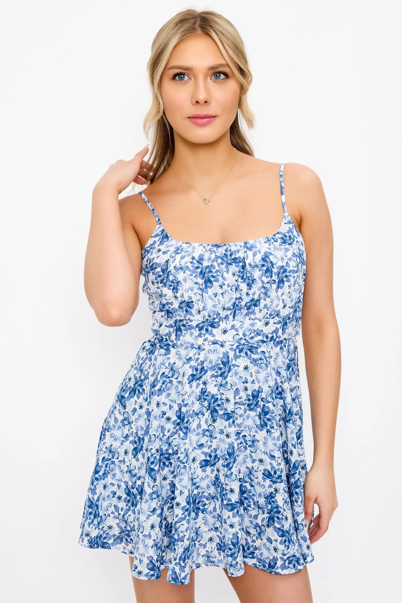 Ditsy Spaghetti Strap Scoop-Neck Romper with Tie-Back sold by Eclipse