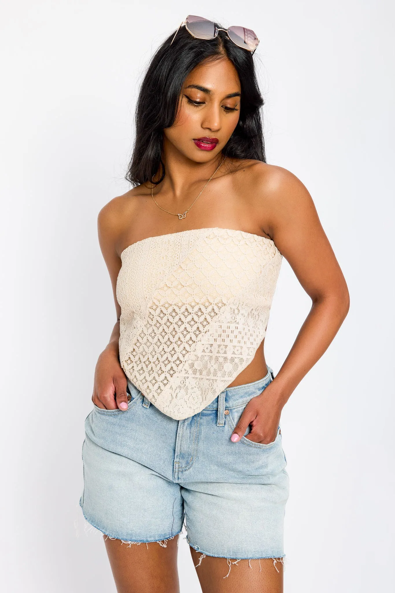 Lace Hanky-Hem Tube Top sold by Eclipse