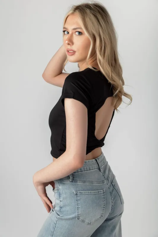 Short Sleeve Open Back Crewneck Tee sold by Eclipse
