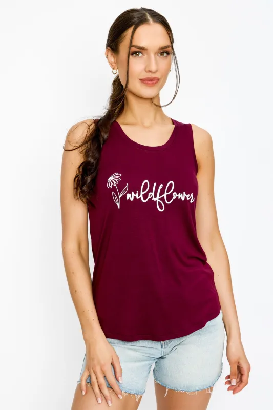 "Wildflower" Scoop-Neck Graphic Tank Top with Shirttail Hem sold by Eclipse