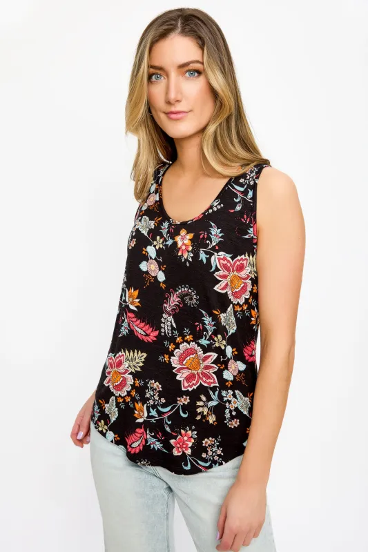 Floral Scoop-Neck Sleeveless Tank with Shirttail Hem sold by Eclipse