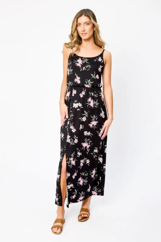 Floral Spaghetti Strap Scoop-Neck Maxi Dress with Side Slit sold by Eclipse