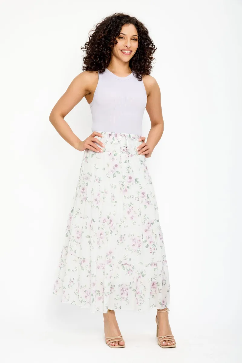 Floral Cross-Hatch Tiered Maxi Skirt sold by Eclipse