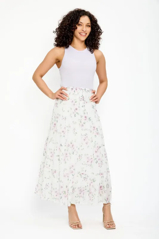 Floral Cross-Hatch Tiered Maxi Skirt sold by Eclipse