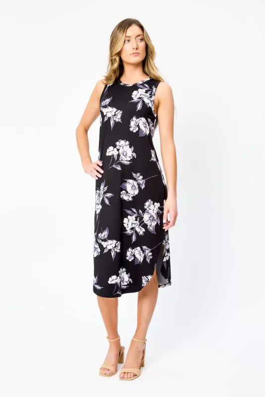 Floral Sleeveless Crew-Neck Midi Dress with Shirttail Hem sold by Eclipse