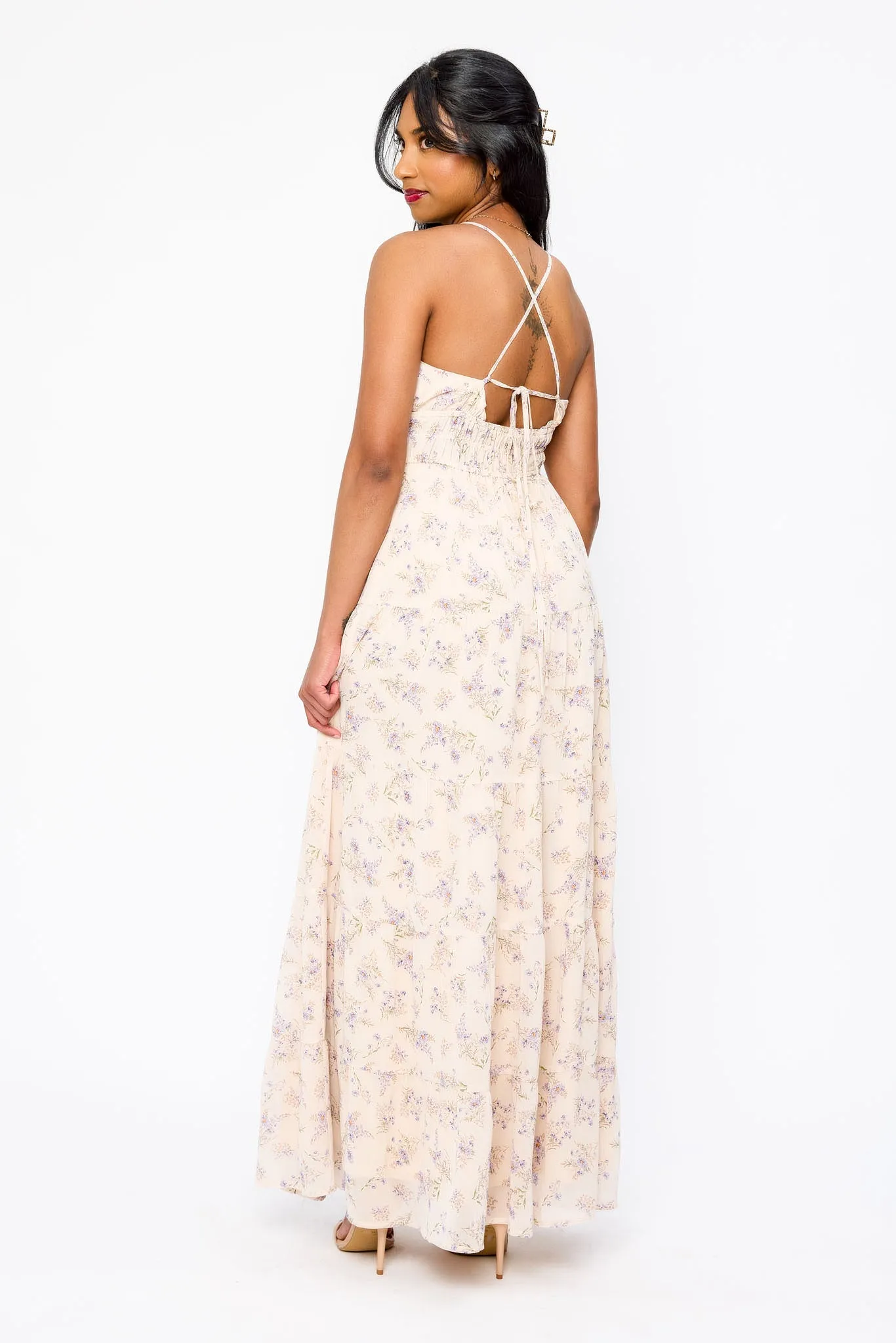 Floral Chiffon Spaghetti Strap V-Neck Maxi Dress with Smocked Back sold by Eclipse product image thumbnail 2