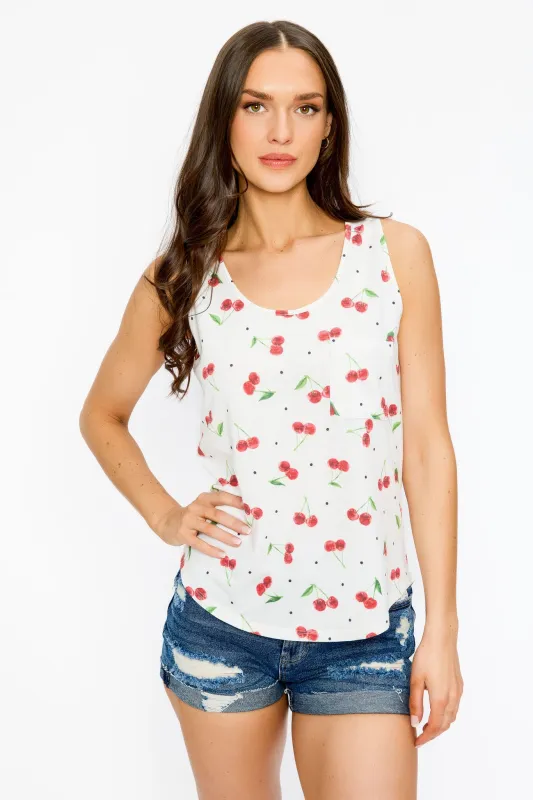 Cherry Print Sleeveless Scoop-Neck French Terry Tank sold by Eclipse
