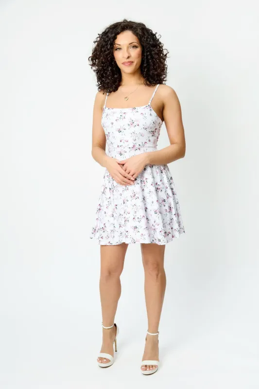 Ditsy Eyelet Spaghetti Strap Scoop-Neck Skater Dress with Open Back sold by Eclipse