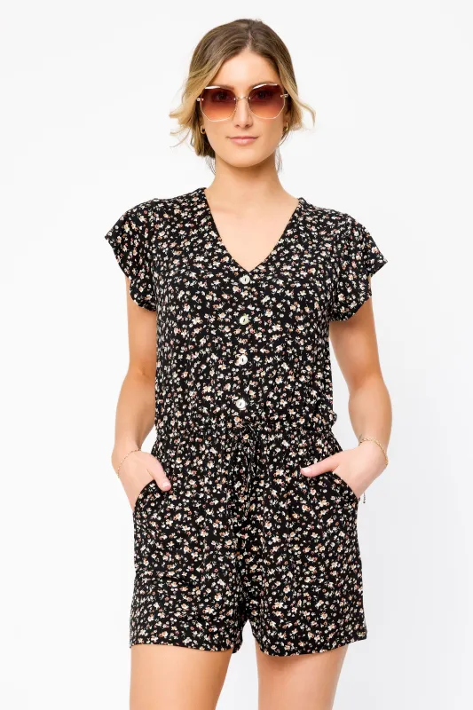 Ditsy Short Sleeve V-Neck Romper sold by Eclipse