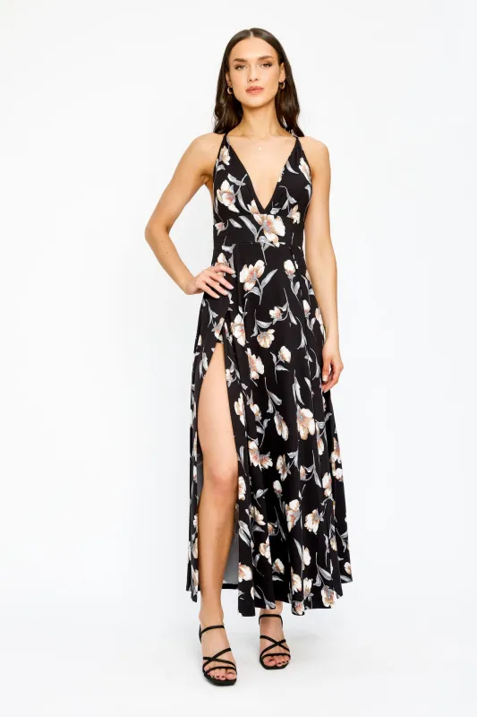 Floral Spaghetti Strap V-Neck Maxi Dress with Side Slits sold by Eclipse