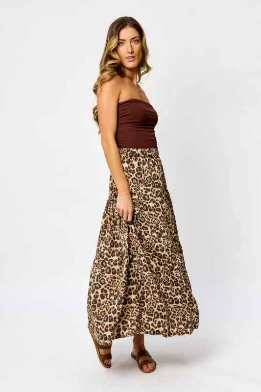 Animal Print Ripple Jersey Tiered Maxi Skirt sold by Eclipse