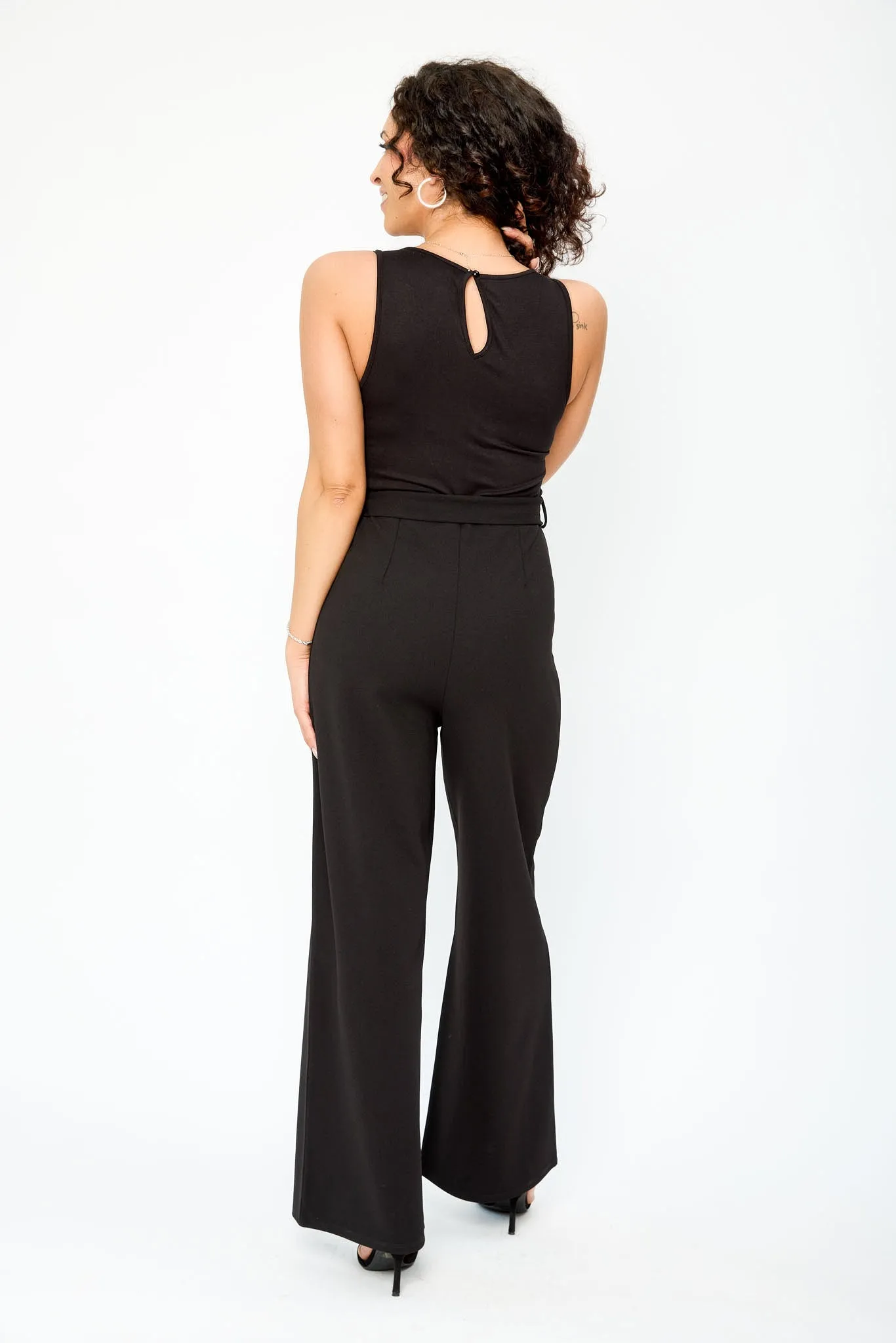 Lace Scalloped V-Neck Sleeveless Jumpsuit with Tie-Belt sold by Eclipse product image thumbnail 2