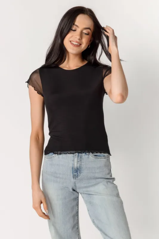 Mesh Cap Sleeve Tee With Lettuce Edge sold by Eclipse