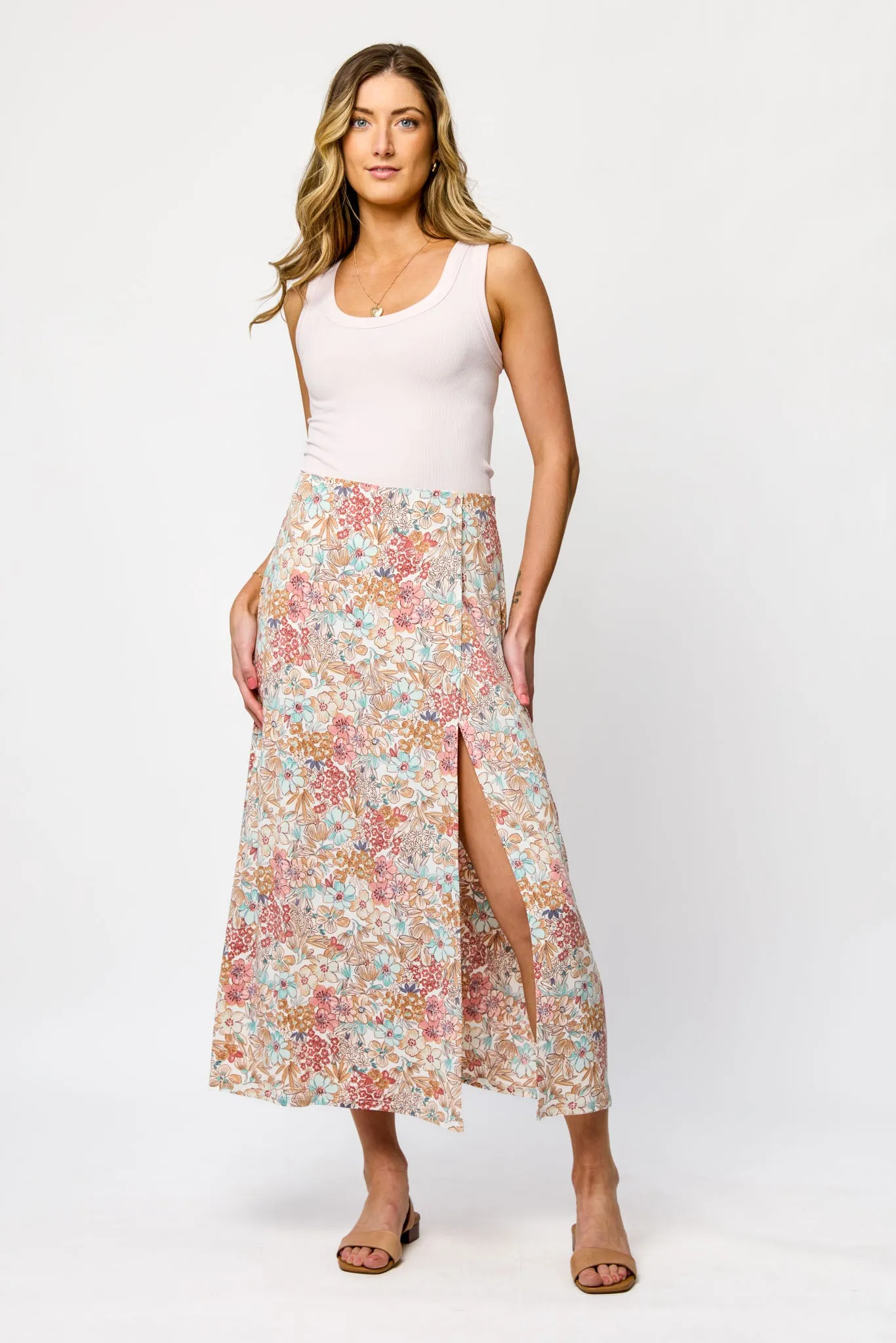 Small Floral Print Maxi Skirt with Side Slit and Built-in Shorts sold by Eclipse