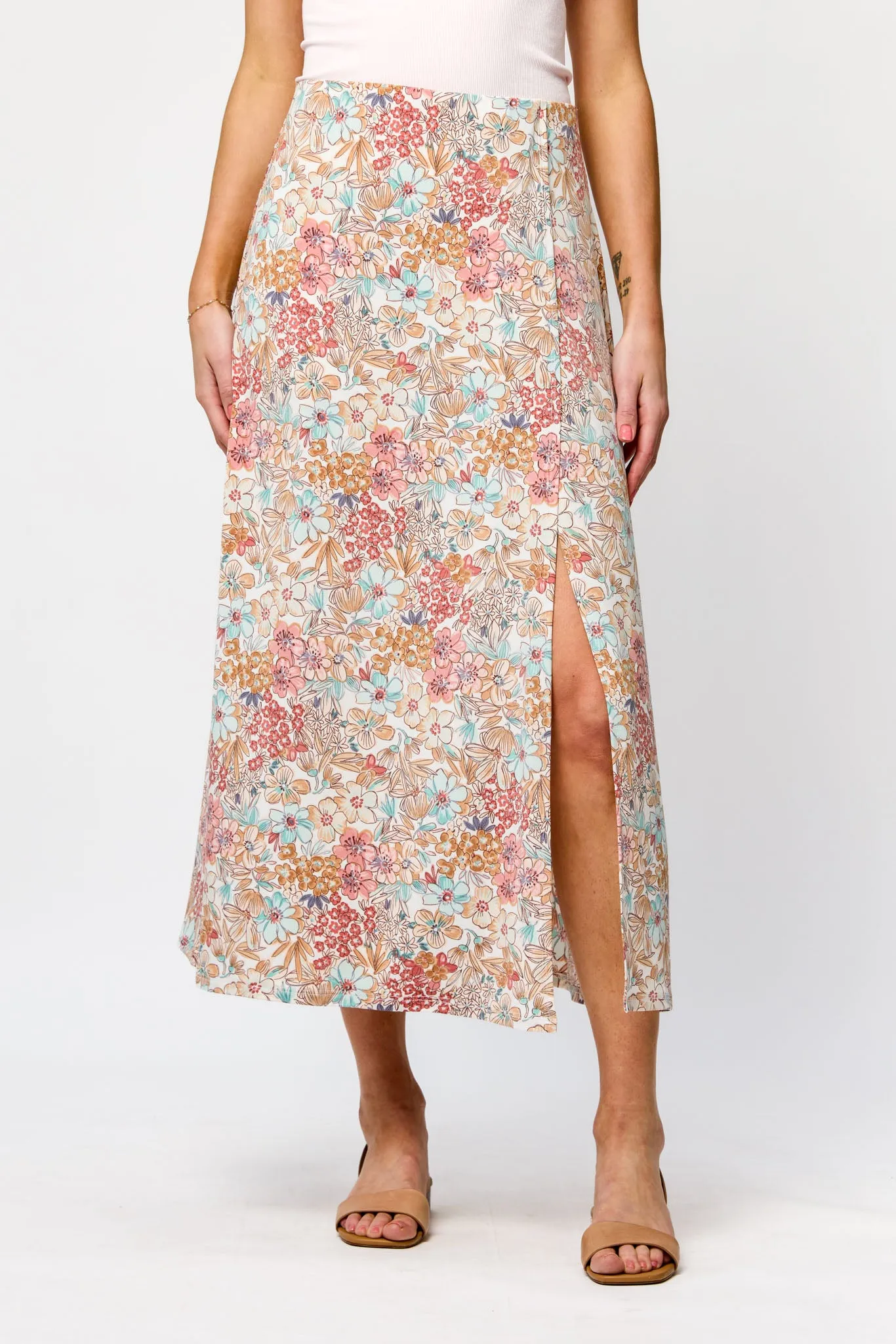 Small Floral Print Maxi Skirt with Side Slit and Built-in Shorts sold by Eclipse product image thumbnail 3